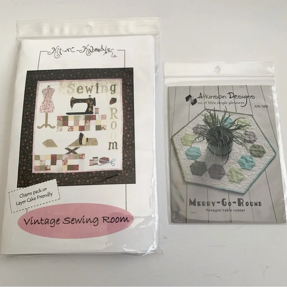 Sewing Room Quilt Pattern & Merry-Go-Round Table Runner Pattern Lot of 2 NWT